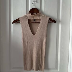 Express Ribbed Knit Tank Top in Beige